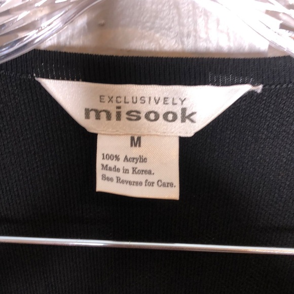 Misook Women's Medium Red Black Open Front Cardigan Sweater Stripe Floral Detail - Picture 2 of 10